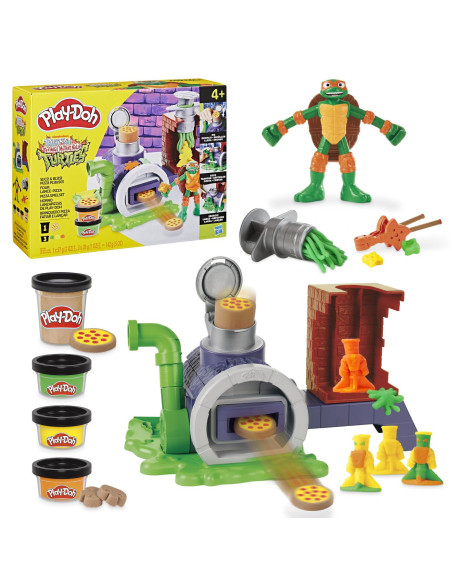 G1829,Play Doh Povestiri Cu Testoase Ninja Adolescente Mutante Set Plastelina Pizza Taie Si Arunca