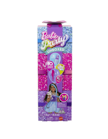 MTJFY66,Barbie Set Party Unboxed Reveal Papusa Barbie Violet Cu 10 Accesorii Surpriza