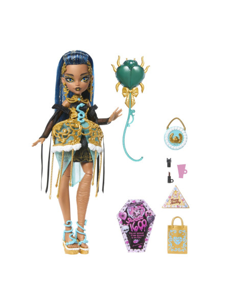 MTJBG76,Monster High Ziua De Nastere Dulce Si Infricosatoare Papusa Cleo De Nile Cu Accesorii