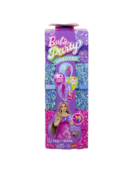 MTJFY67,Barbie Set Party Unboxed Reveal Papusa Barbie Mov Cu 10 Accesorii Surpriza