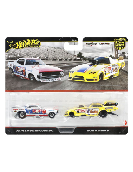 MTHBL96_JBL01,Hot Wheels Premium Set 2 Masinute Metalice Plymouth Cuda Fc 72 Si Robn Pinks Scara 1 La 64