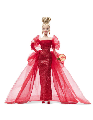 MTJBJ17,Barbie Signature Aniversare 80 De Ani Papusa Barbie Blonda Cu Rochie De Bal Rosie
