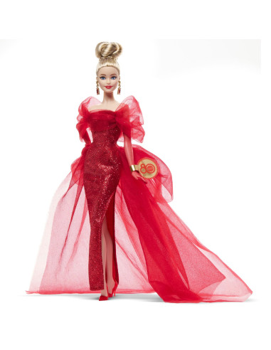 MTJBJ17,Barbie Signature Aniversare 80 De Ani Papusa Barbie Blonda Cu Rochie De Bal Rosie