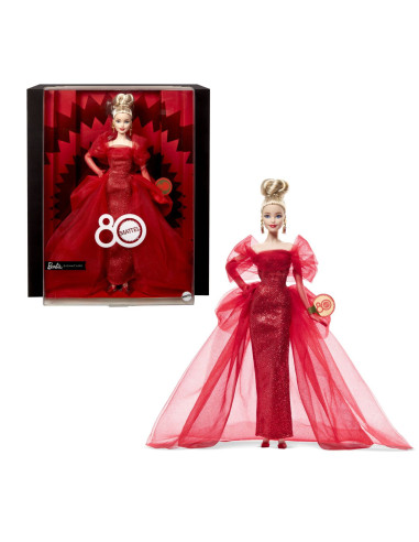 MTJBJ17,Barbie Signature Aniversare 80 De Ani Papusa Barbie Blonda Cu Rochie De Bal Rosie