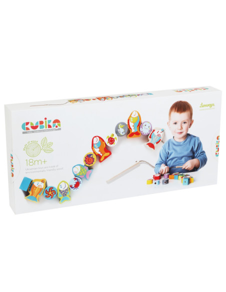 KC-13647,Jucarie din lemn, cubika, “joc de indemanare, pestisori”