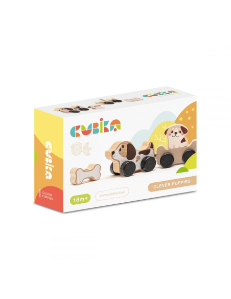 KC-15443,Jucarie din lemn cubika, puppy family