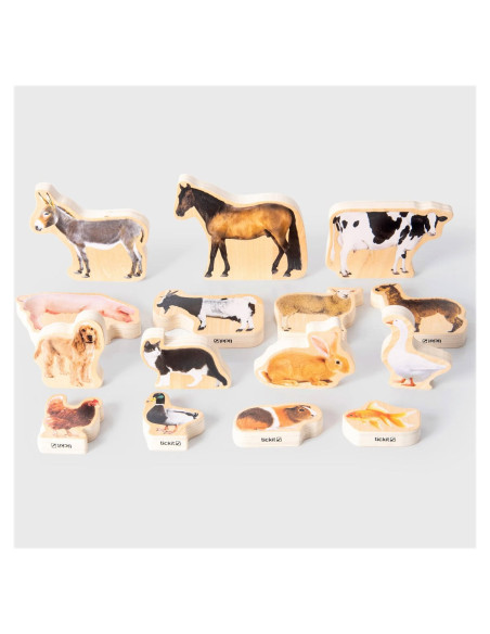 TIK-73598,Blocuri din lemn cu animale domestice, 15 piese