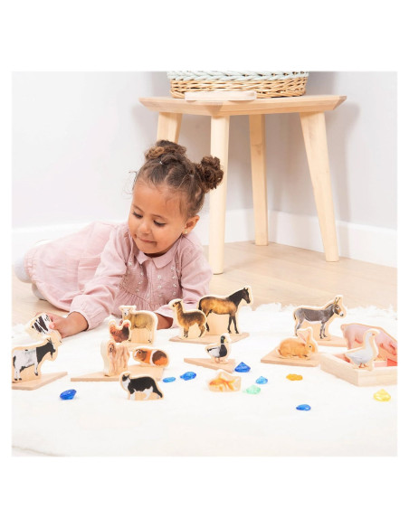 TIK-73598,Blocuri din lemn cu animale domestice, 15 piese