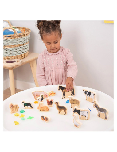 TIK-73598,Blocuri din lemn cu animale domestice, 15 piese