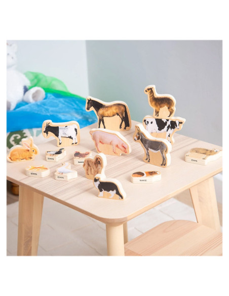 TIK-73598,Blocuri din lemn cu animale domestice, 15 piese