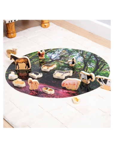 TIK-73598,Blocuri din lemn cu animale domestice, 15 piese