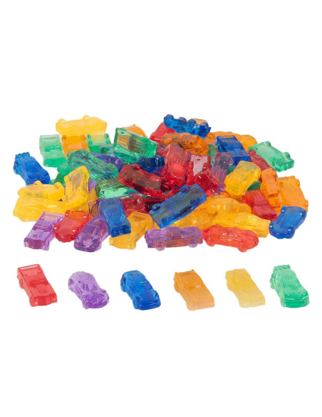 TIK-73149,Set de sortare, Masinute translucide colorate, 72 piese