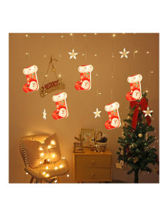 ROB-9137-68,Instalatie pom Craciun, Perdea luminoasa - Stelute + Cizmulite, alba, 2.60x0.65 cm