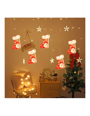 ROB-9137-68,Instalatie pom Craciun, Perdea luminoasa - Stelute + Cizmulite, alba, 2.60x0.65 cm ROB-9137-68,Instalatie pom Craciun, Perdea luminoasa - Stelute + Cizmulite, alba, 2.60x0.65 cm