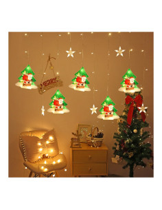 ROB-9137-70,Instalatie pom Craciun, Perdea luminoasa - Stelute + Braduti, alba, 2.60x0.65 cm