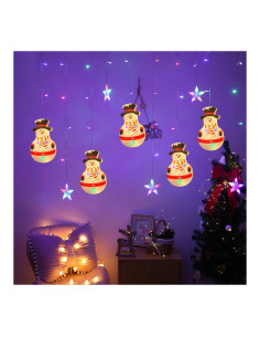 ROB-9137-73,Instalatie pom Craciun, Perdea luminoasa - Stelute + Om de zapada, multicolora, 2.60x0.65 cm