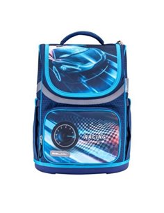 Ghiozdan neechipat mini, dimensiune 36x26x16 cm, motiv race blue