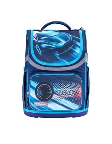 Ghiozdan neechipat mini, dimensiune 36x26x16 cm, motiv race blue