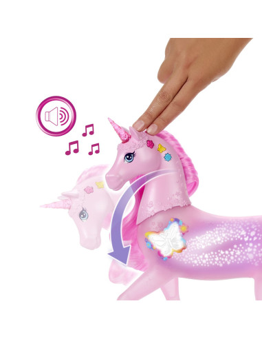 MTJCP78,Barbie Unicorn Roz Cu Lumini Stralucitoare Si Sunete