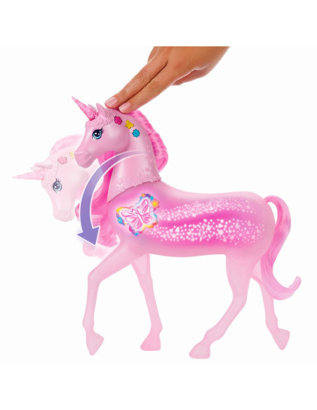MTJCP78,Barbie Unicorn Roz Cu Lumini Stralucitoare Si Sunete