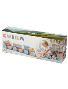 KC-15900,Jucarie din lemn, cubika, trenuletul express - pastel