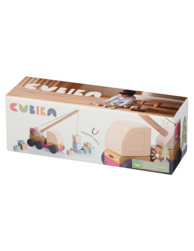 KC-15917,Jucarie din lemn, cubika, macara magnetica - pastel