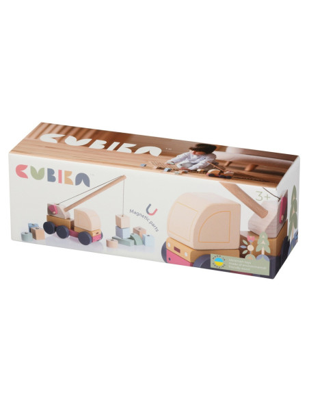 KC-15917,Jucarie din lemn, cubika, macara magnetica - pastel