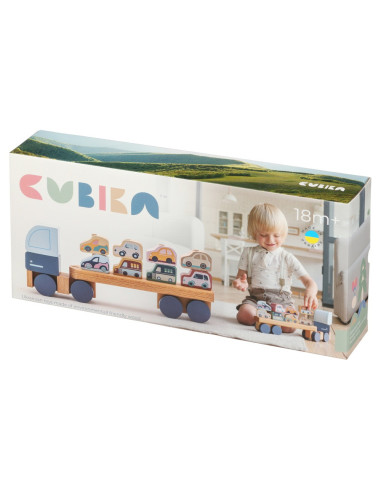 KC-15924,Jucarie din lemn, cubika, camion pentru masini - pastel
