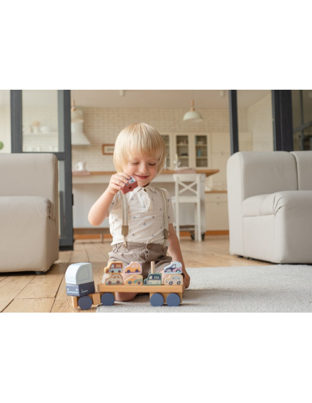 KC-15924,Jucarie din lemn, cubika, camion pentru masini - pastel