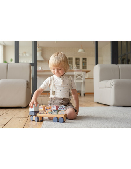 KC-15924,Jucarie din lemn, cubika, camion pentru masini - pastel