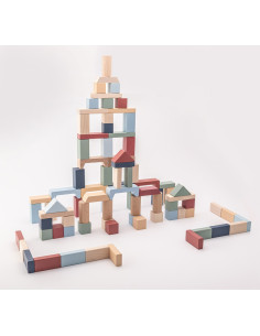KC-16068,Jucarie din lemn, cubika, kit 100 de piese de constructie - pastel