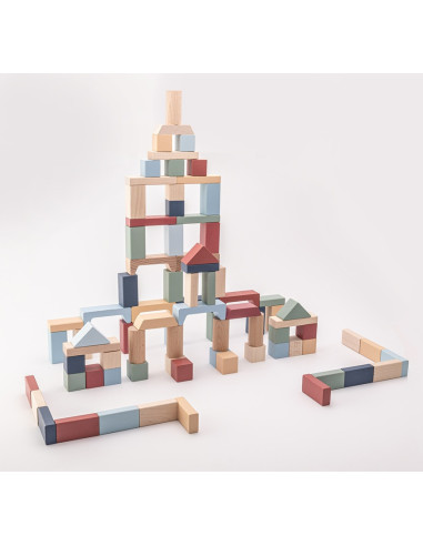 KC-16068,Jucarie din lemn, cubika, kit 100 de piese de constructie - pastel