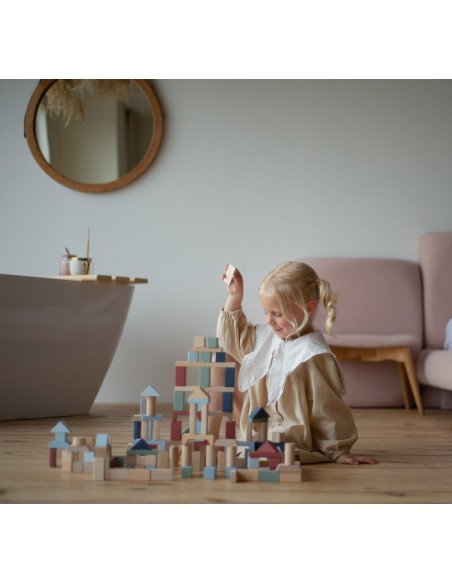 KC-16068,Jucarie din lemn, cubika, kit 100 de piese de constructie - pastel