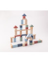 KC-16075,Jucarie din lemn, cubika, kit 50 de piese de constructie - pastel