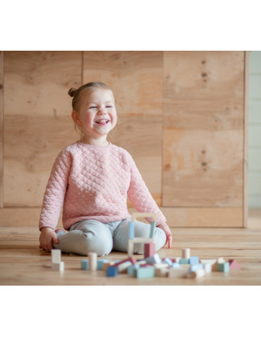 KC-16075,Jucarie din lemn, cubika, kit 50 de piese de constructie - pastel