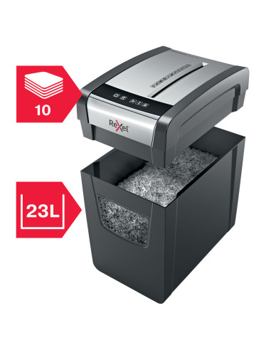 RX-2104573EU,Distrugator documente manual REXEL Momentum X410 Slim, P4, cross-cut, 10 coli, cos 23l, Negru