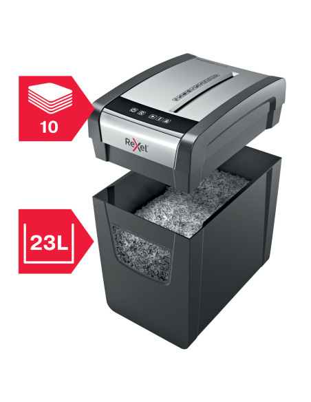 RX-2104573EU,Distrugator documente manual REXEL Momentum X410 Slim, P4, cross-cut, 10 coli, cos 23l, Negru