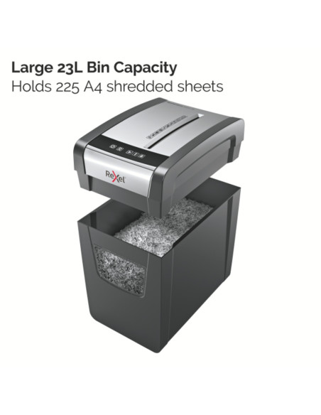 RX-2104573EU,Distrugator documente manual REXEL Momentum X410 Slim, P4, cross-cut, 10 coli, cos 23l, Negru