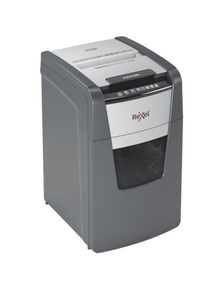 RX-2020150MEU,Distrugator documente automat REXEL Optimum 150M, P5, micro-cut, 150 coli, cos 44l, Negru-gri