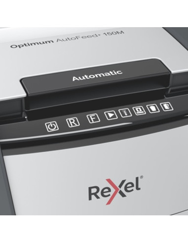 RX-2020150MEU,Distrugator documente automat REXEL Optimum 150M, P5, micro-cut, 150 coli, cos 44l, Negru-gri