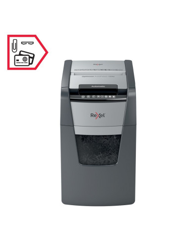 RX-2020150MEU,Distrugator documente automat REXEL Optimum 150M, P5, micro-cut, 150 coli, cos 44l, Negru-gri
