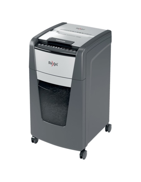 RX-2020300MEU,Distrugator documente automat REXEL Optimum 300M, P5, micro-cut, 300 coli, cos 60l, Negru-gri