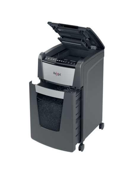 RX-2020300XEU,Distrugator documente automat REXEL Optimum 300X, P4, cross-cut, 300 coli, cos 60l, Negru-gri