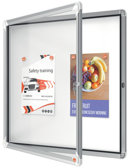 NB-1902558,Avizier NOBO Premium Plus, interior, otel emailat, 6x A4, cu usa si cheie, magnetic, Alb