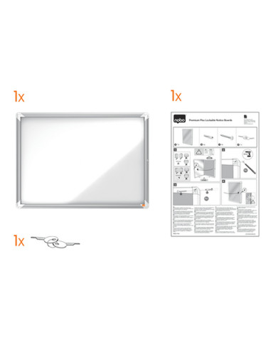 NB-1902558,Avizier NOBO Premium Plus, interior, otel emailat, 6x A4, cu usa si cheie, magnetic, Alb