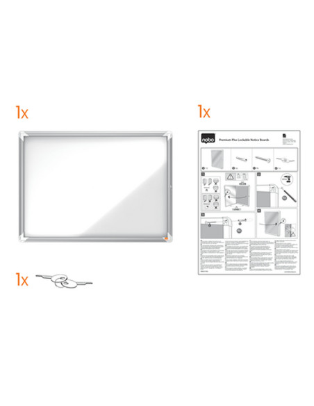 NB-1902558,Avizier NOBO Premium Plus, interior, otel emailat, 6x A4, cu usa si cheie, magnetic, Alb