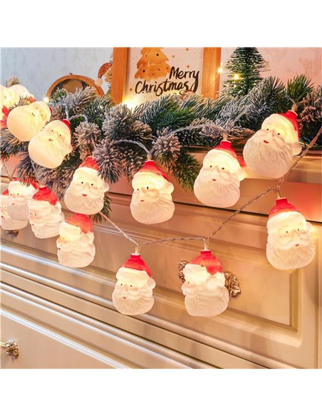 Instalatie cu baterii, 10 leduri, 1.6 M, Motiv Mos Craciun