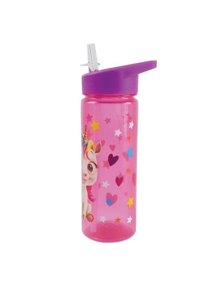 Sticla apa plastic cu pai S-COOL SC3105, 600 ml, Motiv unicorn