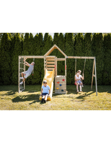 M41,Turn de joaca cu 2 platforme, panou de catarare, tobogan, leagan si modul de gimnastica (M41), Wendi Toys