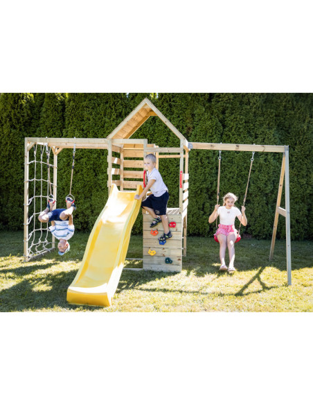 M41,Turn de joaca cu 2 platforme, panou de catarare, tobogan, leagan si modul de gimnastica (M41), Wendi Toys